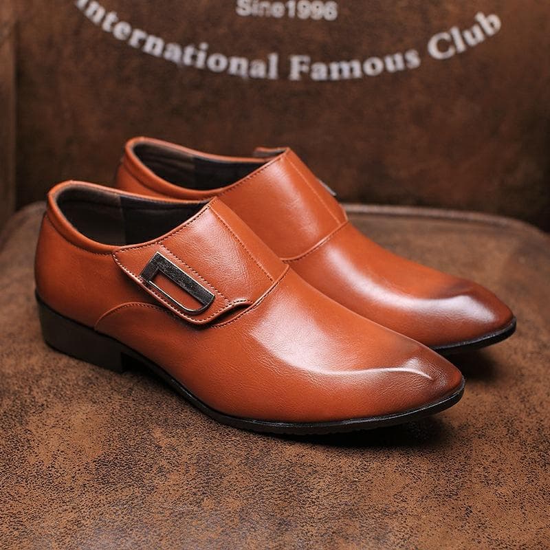 New Men's Formal Leather Shoes Men's British Fashion Velcro Men's Shoes Breathable Youth Casual Men's Shoes 44 brown