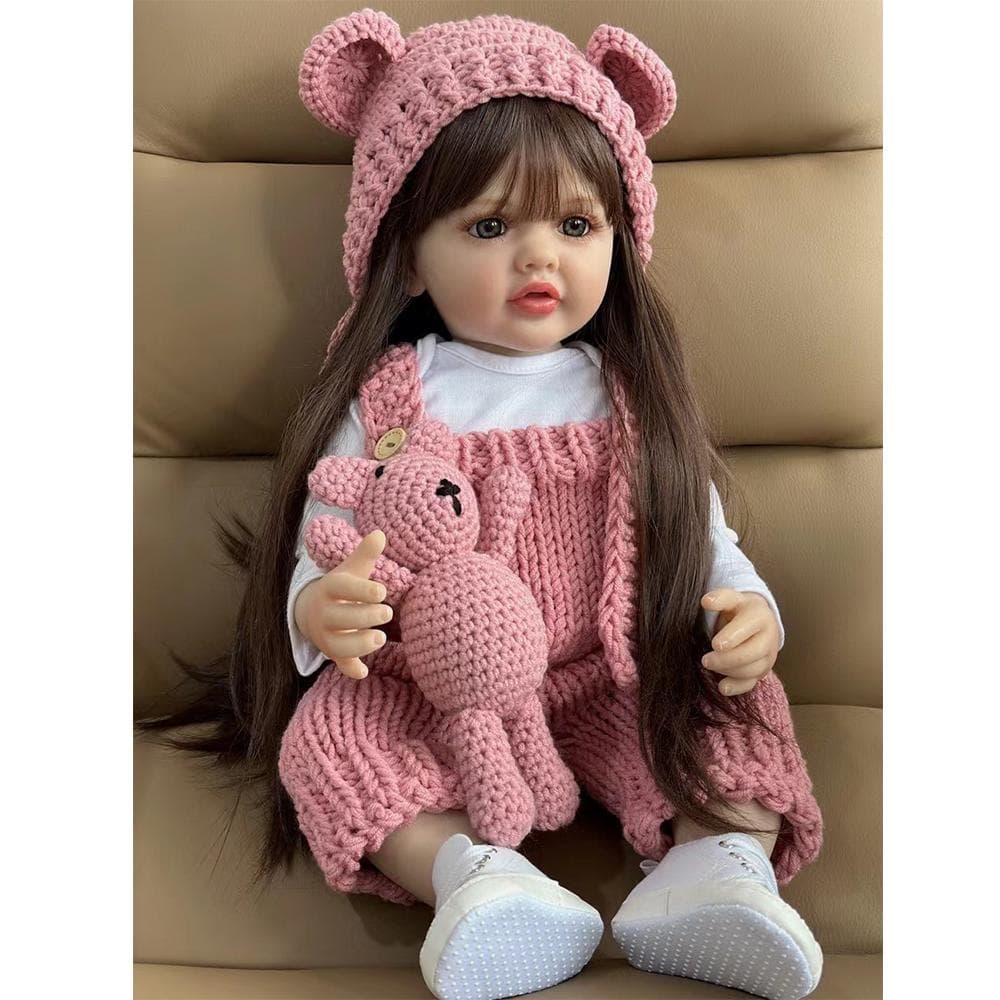 22 Inch Newborn Lifelike Reborn Doll Painted by Artists Full Body Silicone Vinyl Waterproof Baby Toy For Gift pink