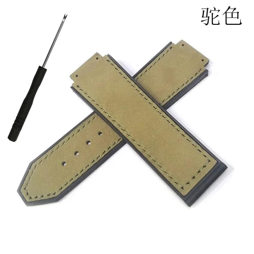 Replace Bands for Hublot Big Bang Classic Fusion 25mm*19mm Buckle 22mm Frosted Leather Watchband Back Rubber Watch Strap camel color 21-13-18mm