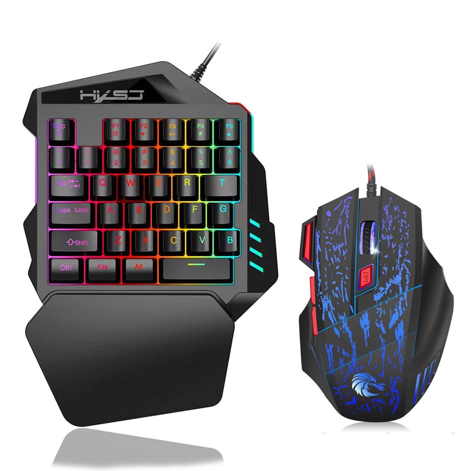 HXSJ J50 One-Handed Gaming Keyboard 35 Keys LED Backlight + Wired Gaming Mouse with Breathing Light