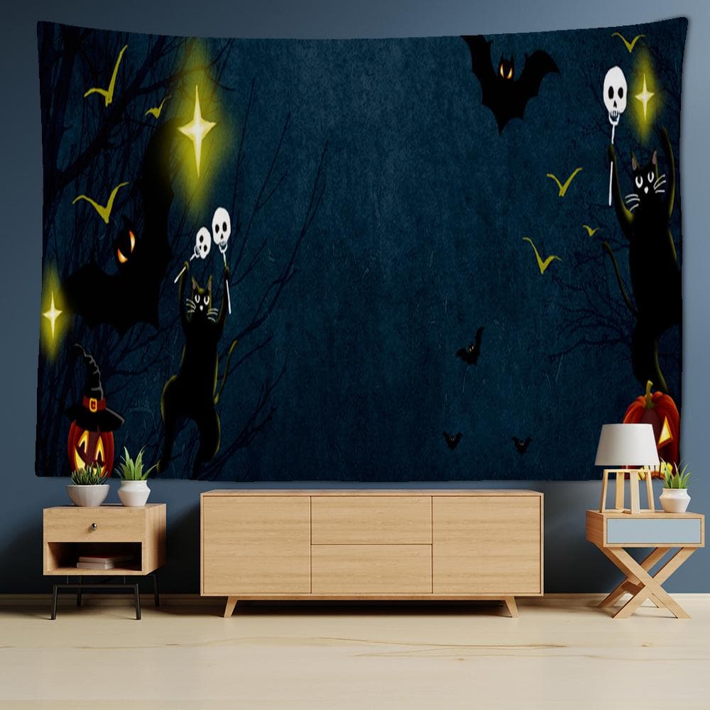 Halloween Tapestry Wall Hanging Witch Scarecrow Skull Pattern Hippie Bohemian Gypsy Psychedelic Tapiz Witchcraft Tapestry 95x70CM
