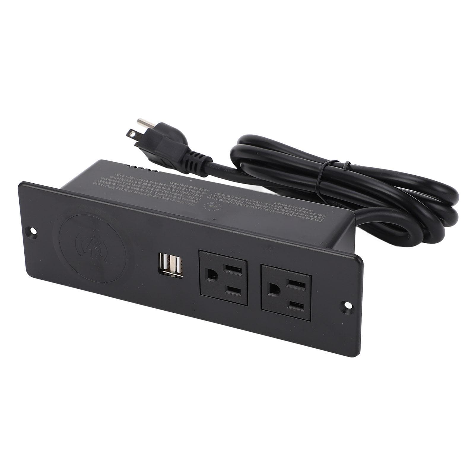 Recessed Power Strip 5 in 1 Flush Mount Desk Multiple Power Outlet with 15W Wireless Charging 1.5m black