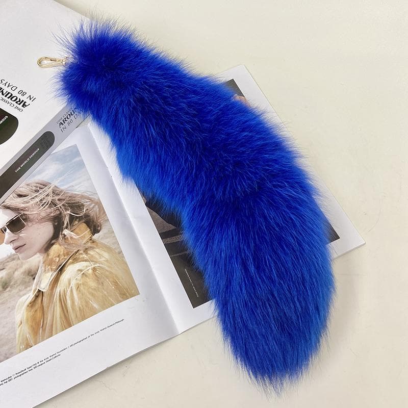 Fashion Big Fox Tail Keychain Bag Keyring Fluffy Decoration about 40cm blue