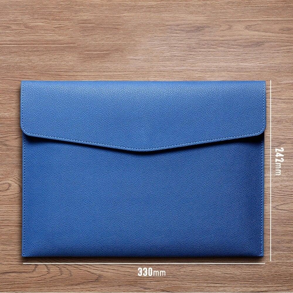 A4 Paper Portable Leather File Bag Fashion File Bag Thickening Button Waterproof Business Office Documents Storage Management blue