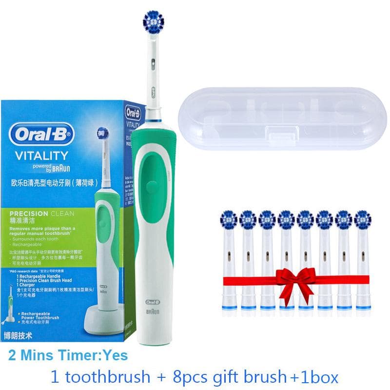 Oral B Dual Clean Electric Toothbrush Rotation Vibration Type Rechargeable Oral B Tooth Brush with 8 Brush Heads + Storage Box