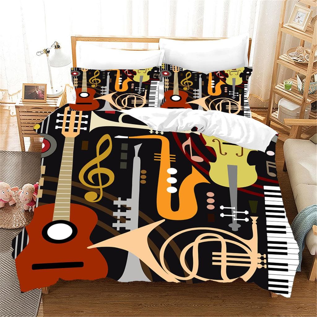 Colorful And Multicolor Guitar High Definition Pattern Bedding Linen Down Duvet Cover 90g Brushed Cloth Machine Washable EU single(135x200cm)