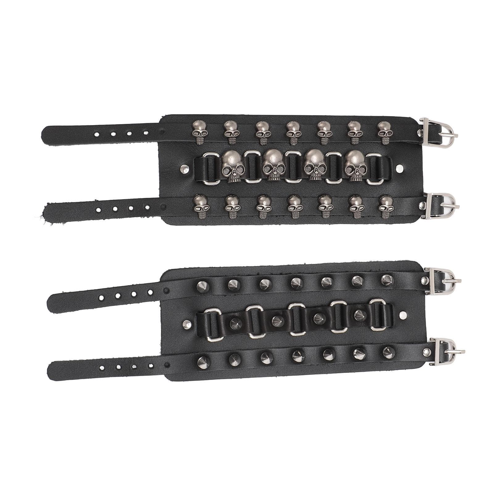 2pcs Wide PU Leather Punk Bracelet Punk Cuff Wrap Bracelets PU Leather Rivets Bracelet Cuff for Men