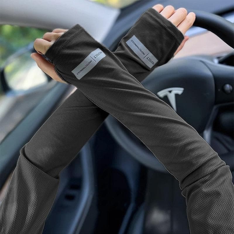 Large Size Ice Sleeves for Sun Protection Japanese Summer Outdoor UV Protection Loose Arm Sleeves Driving Outdoor Gloves black