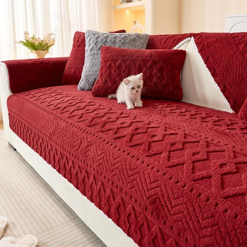 Soft Winter Warm Plush Sofa Covers Slipcovers Sofa Towel Non-slip Couch Cover for Living Room 70x120cm red