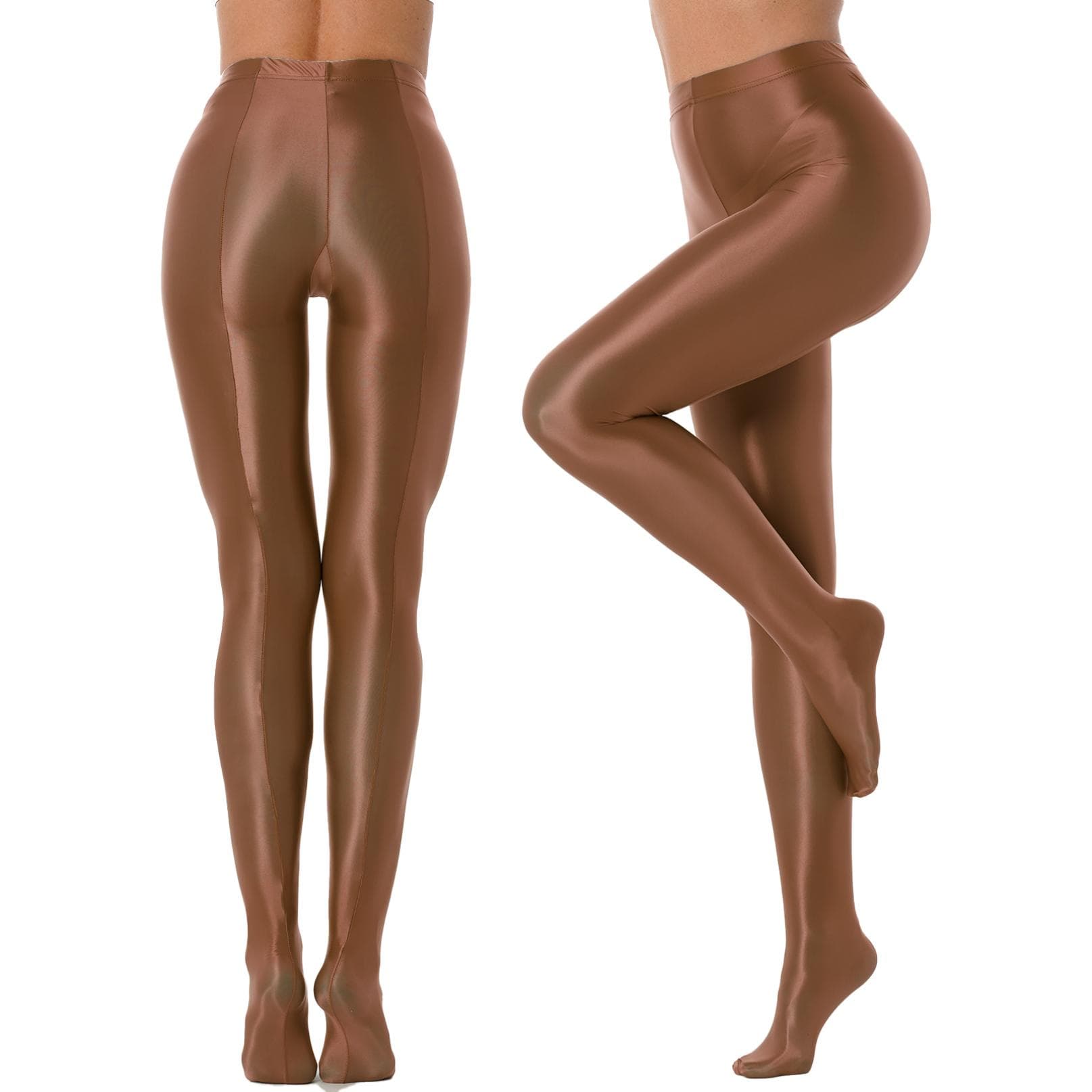 Women's Glossy Pantyhose Yoga Leggings Pants Training Fitness Gymnastics Workout Sports Trousers Tights L coffee