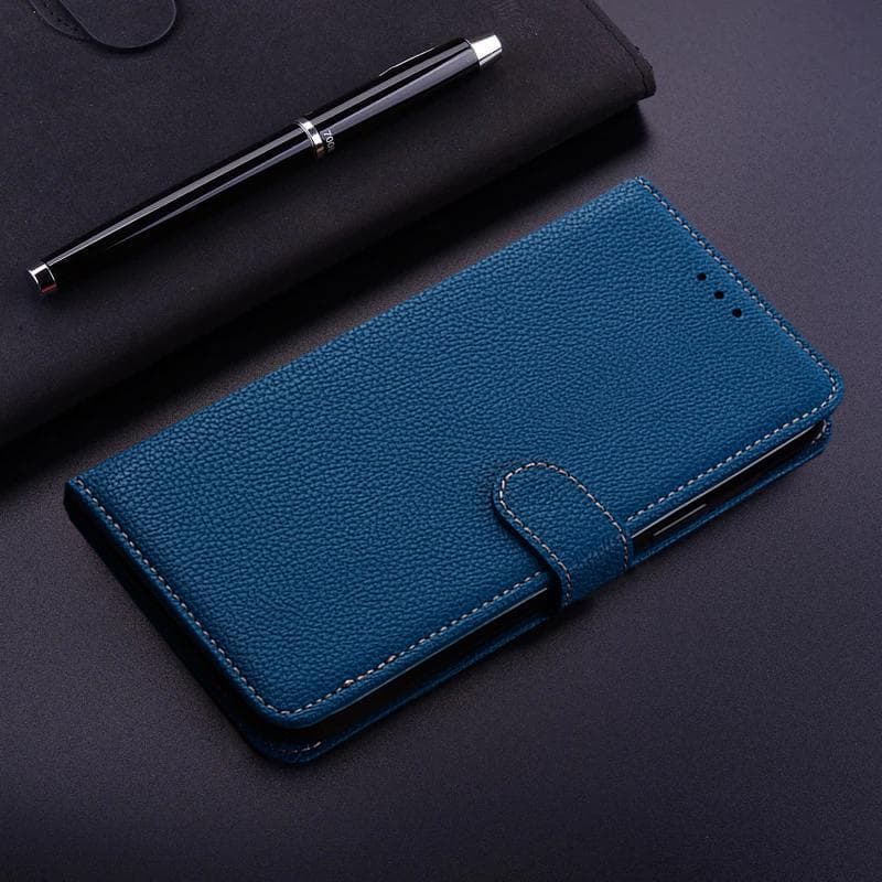 For Samsung Galaxy A12 Case Luxury Grainy Leather Wallet Flip Phone Cases For Samsung A12 Coque A 12 6.5  Card Slot Stand Holder Cover Samsung Galaxy A12 dark blue