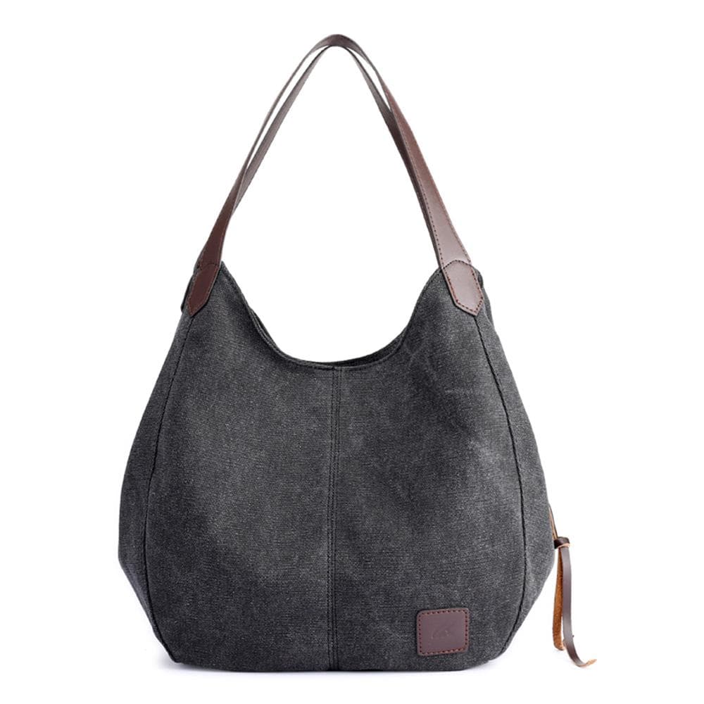 Women Canvas Shoulder Bag Handbag Multi-pockets Vintage Totes Hobo Bags black