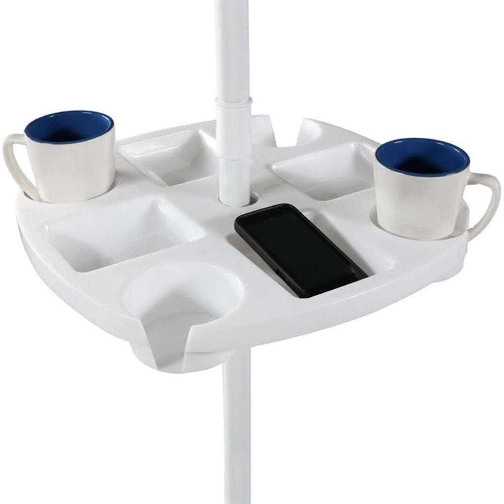 Outdoor Beach Umbrella Table with 4 Cup Holders and 4 Snack Compartments Plastic Tray for Garden white