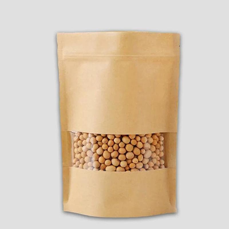 100pcs Kraft Paper Self-supporting Bag Window Visual Thick Food Self Sealing Bag Moisture-proof Snacks Candy Seal Storage Bag 9x14+3cm