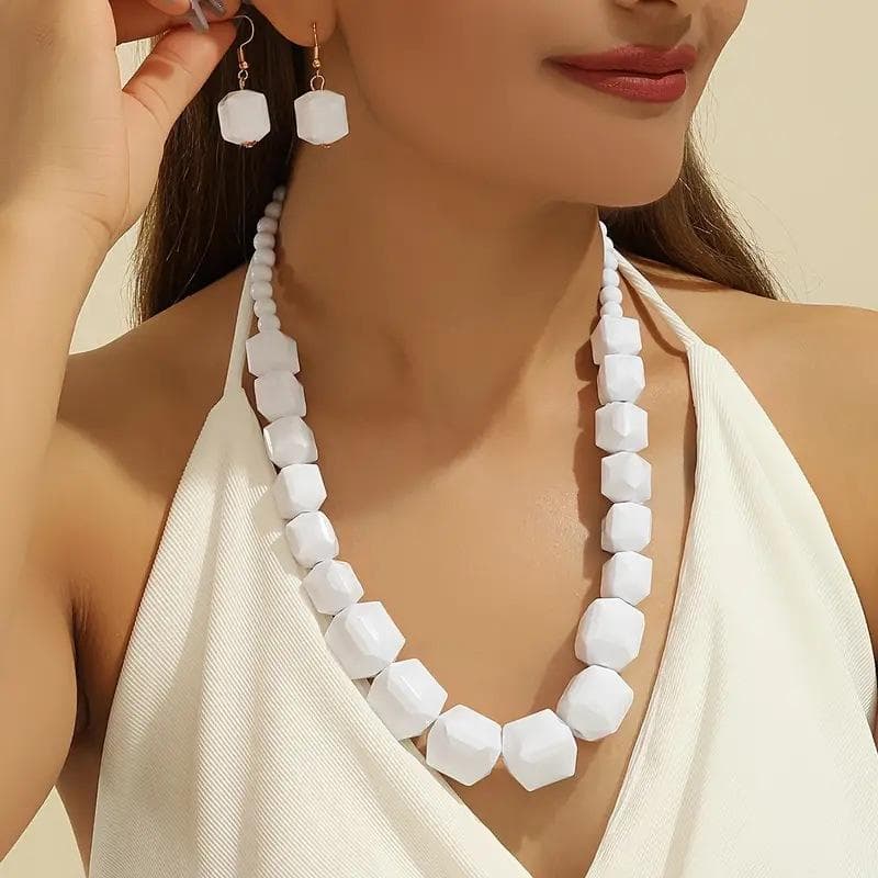 European and American geometric earrings and necklace set necklace women's simple personality necklace white