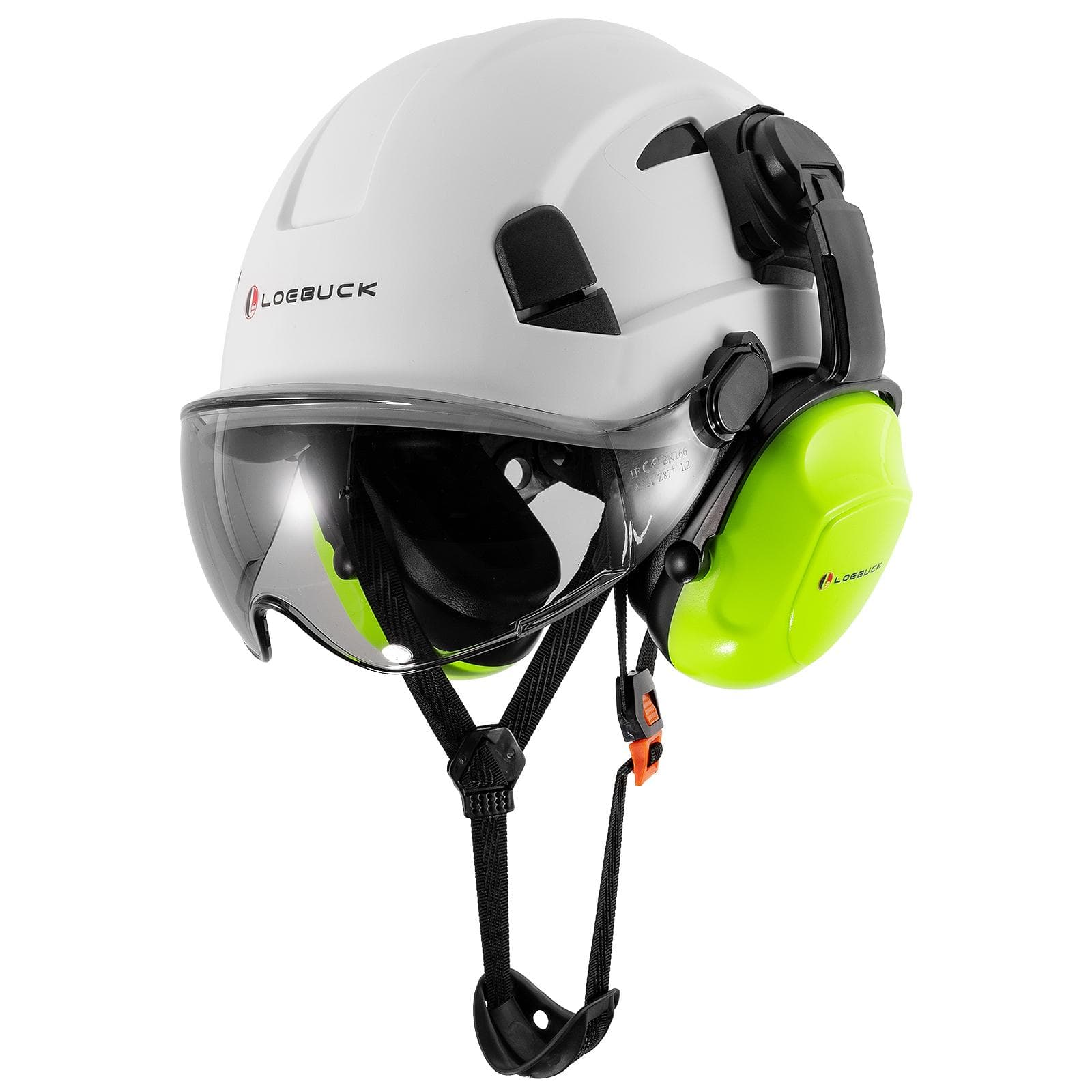 LOEBUCK American style construction work safety helmet with goggles and noise-reducing industrial protective soundproof earmuffs Hard hat White+ D Suit