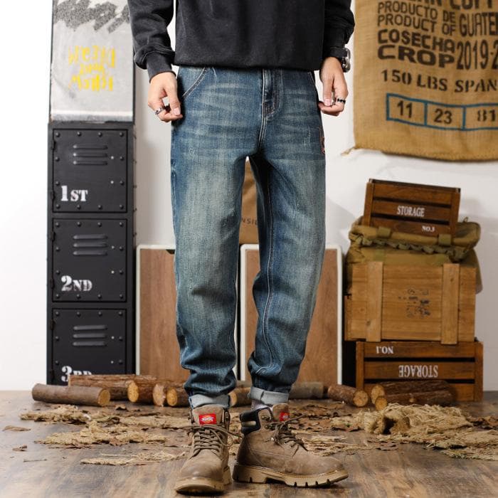 Harem Jeans Men's Autumn Cotton Straight Harem Trousers Men's Autumn American Fashion Brand Jeans Men's Autumn Winter 38 blue