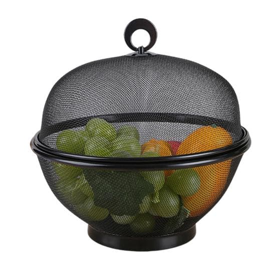 Large Capacity Mesh Fruit Basket with Lid Fly-Proof Fruit Bowl Easy to Clean Dishwasher Safe Fruit Basket with Cover black
