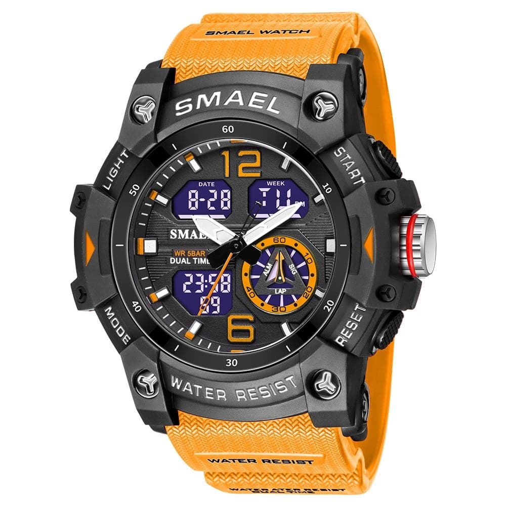 SMAEL Military Watch Quartz Wristwatches Sport 50M Waterproof Alarm Clock Light Analog Digital Male Clocks 8007 Mens Watches Digital orange