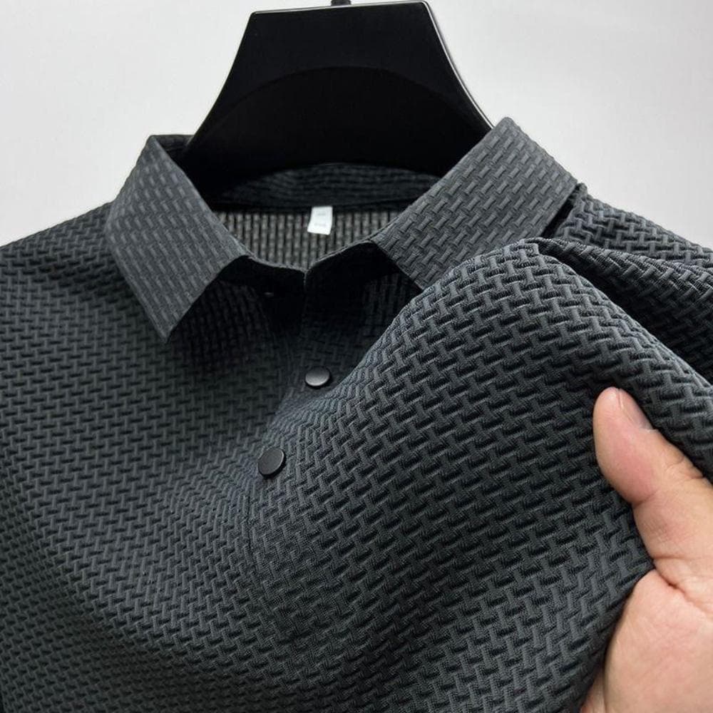 Men Casual Ice Silk Polo Shirts Soft Comfortable Summer Short Sleeves Solid Color Breathable Basic Simple Thin T-shirt M grey