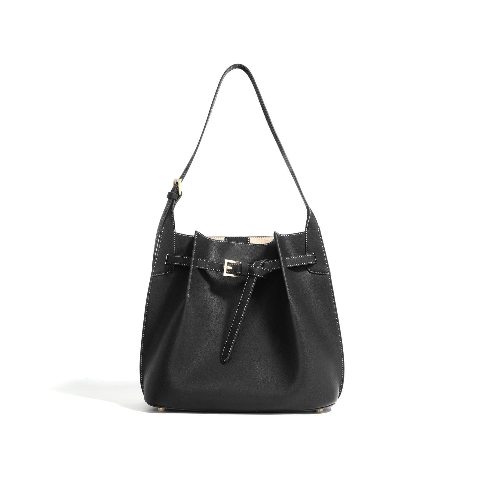Early Autumn Shoulder Leather High-end Slanted Bag for Women's Large Capacity Versatile Commuter Bucket Bag black