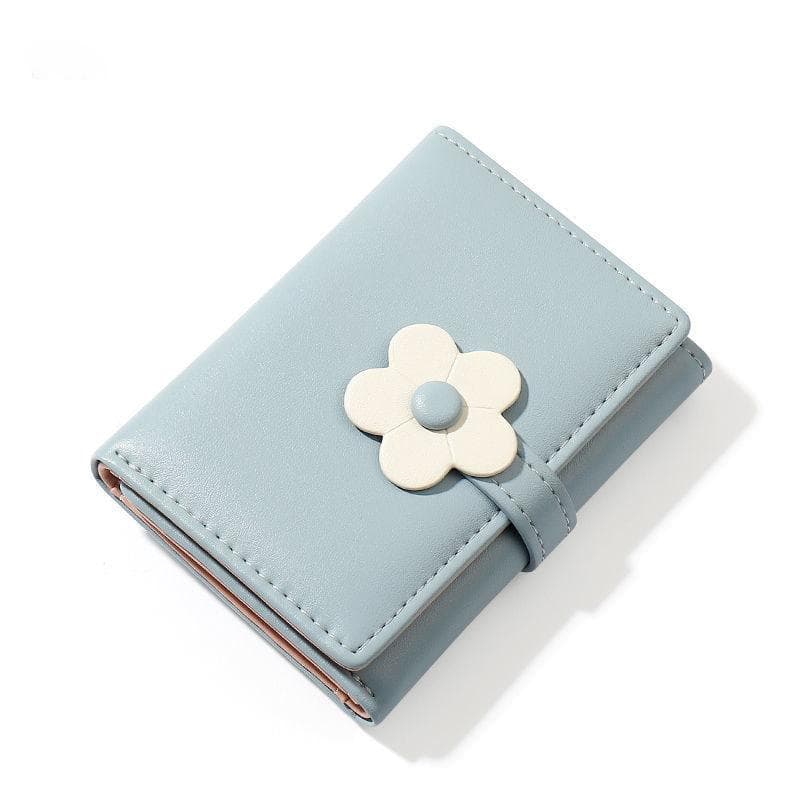 Cute Small Wallet For Girls Women Wallet Cash Pocket Flowers PU Leather Card Holder Coin Purse blue