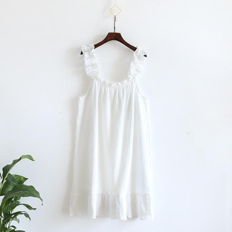 Summer New Style Nightdress Ladies 100% Cotton Crepe Thin Vest Suspender Skirt Loose Long Skirt Sweet and Cute Home Skirt L