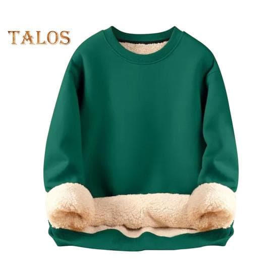 Men Winter Sweatshirt Fleece Lined Thermal Insulation O Neck Pure Color Plus Size with Elastic Cuffs Men Fall Winter Top L dark green