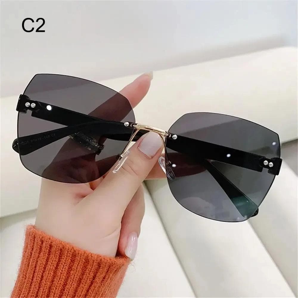 Brown Sunglasses Women Vintage Rimless Square Big Sun Glasses Fashion Shades For Zonnebril Dames Oculos De Sol Feminino