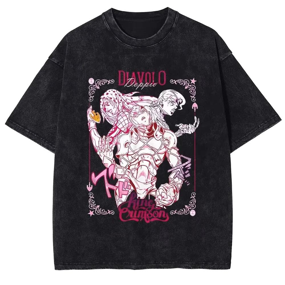 JOJO Bizarre Adventure Gyro Zeppeli T Shirt Men Vintage Washed Oversized Tees Anime Graphic T-shirts Streetwear Cotton Tops Men Women L grey