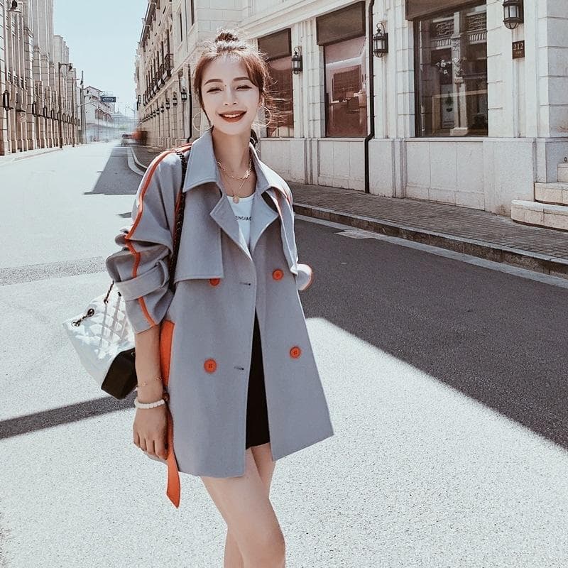 Small Korean Style Loose Windbreaker Women's Short Spring and Autumn New Age-reducing Versatile Waist-cinching Temperament Jacket XL