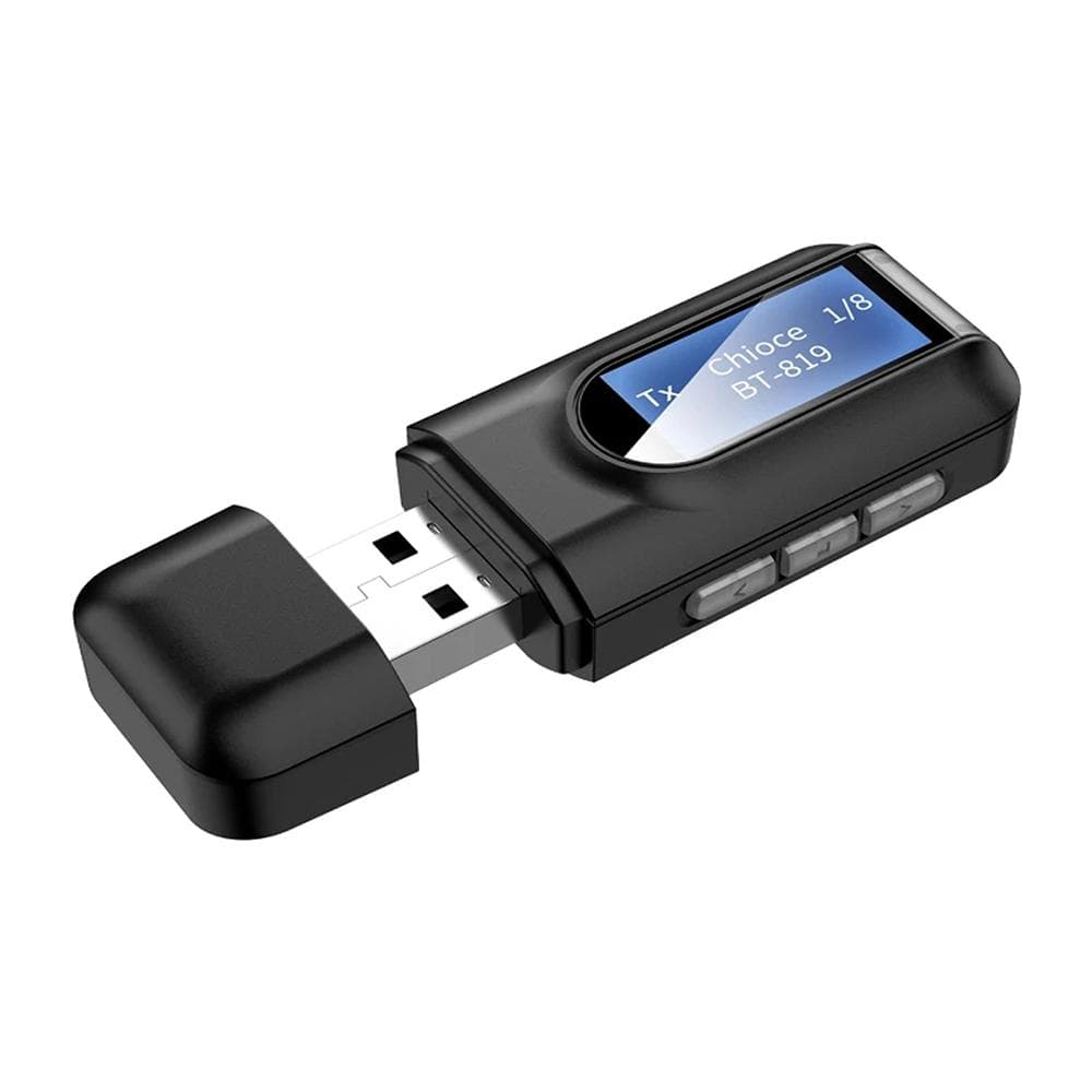 T11 BT 5.0 Audio Receiver Transmitter with 3.5mm LCD Screen 3.5 AUX Stereo USB Plug Wireless black