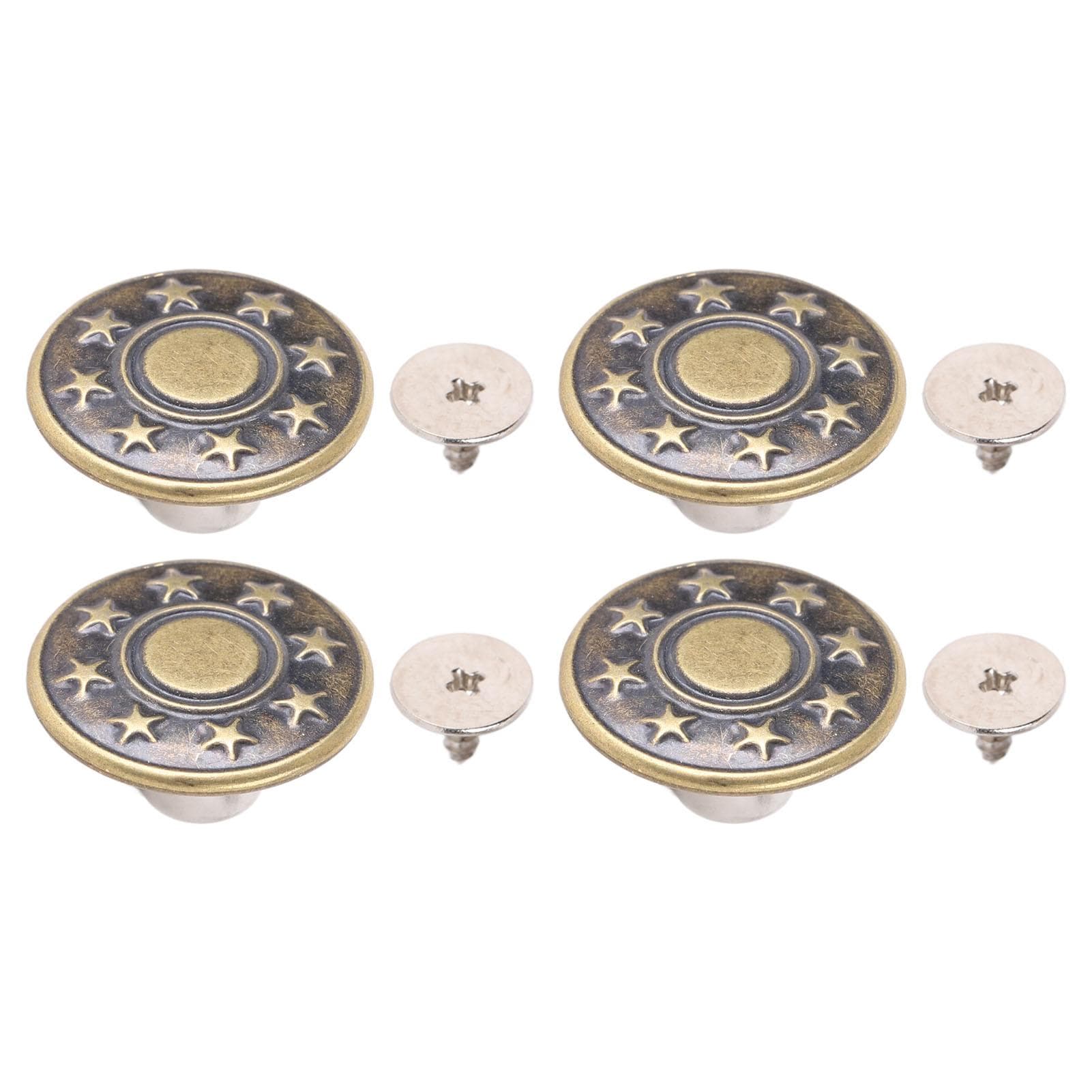 50 Sets Pants Button 17mm Bronze Circle Star Pattern Stainless Steel Pants Rivets with 2x6.5mm