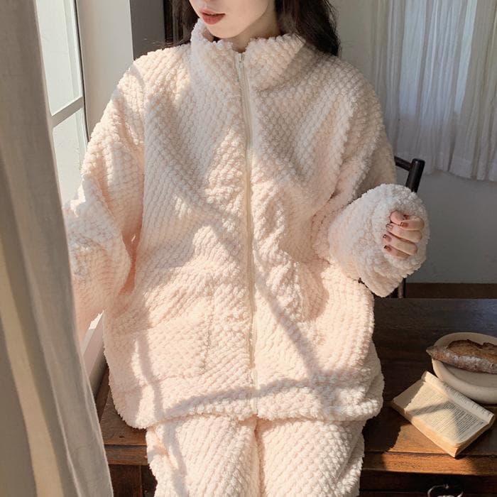 Ladies Pyjama Women Winter Pajama Set Fleece Pajamas Sleepwear Thick Warm Velvet Female Homewear Suit Cute Sweet Pijama M