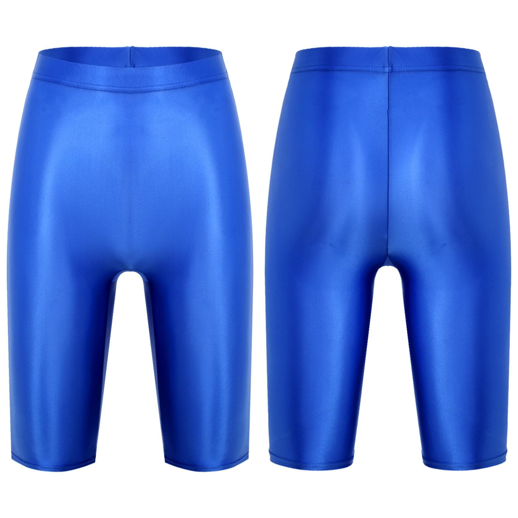 Womens Glossy High Waist Shorts Elastic Waistband Short Leggings Swimwear Workout Sports Bottoms XL blue
