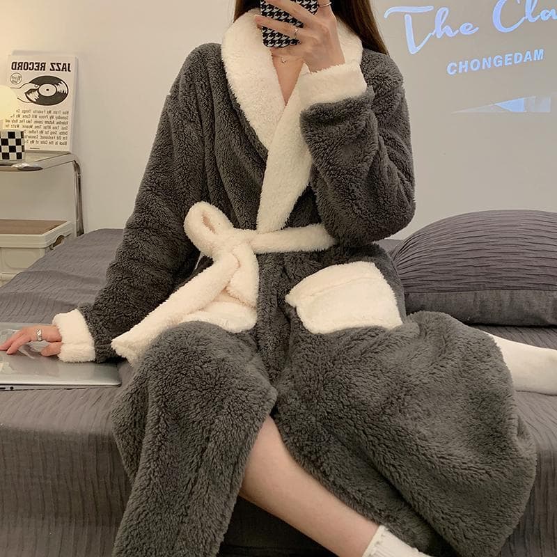 Robes Women Solid Single Breasted Thick Loose Winter Warm Homewear Simple Leisure Lounge Popular College V-neck Feminino Cozy M