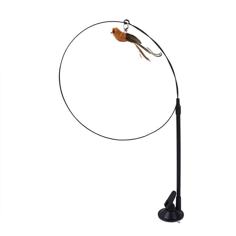Cat Toys Simulated Bird  Feather Cat Teasing Stick Epoxy Sucker Steel Wire Long Rod  Cat Self Hi No Harmful Ingredients dark brown
