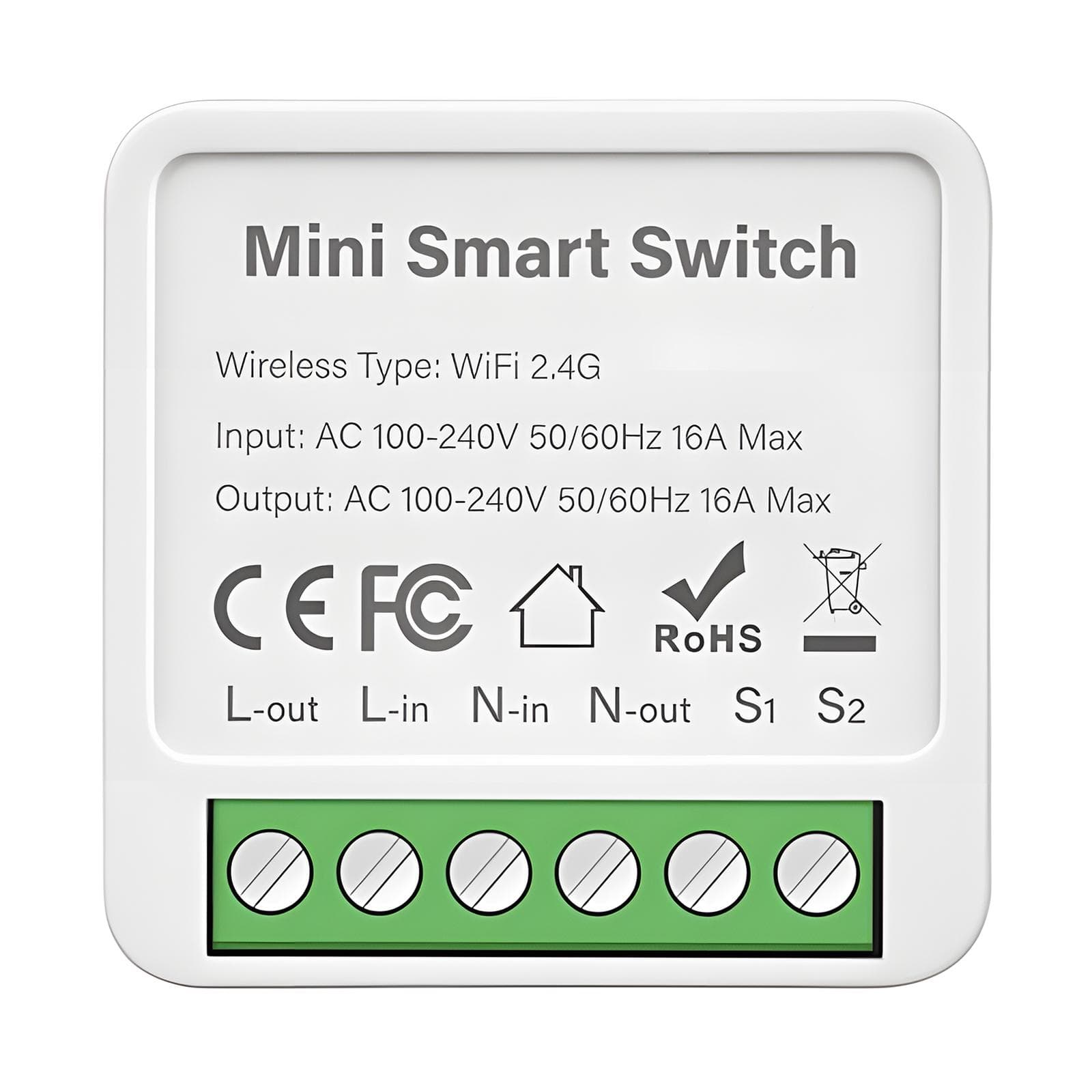 WiFi Smart Light 16A DIY Circuit Breaker Timed Light Switch 1 Gang 2-Way Control Tuya Wireless white