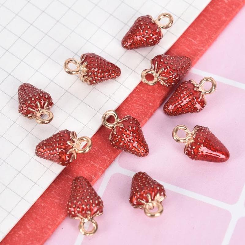 10Pcs/Set Enamel Alloy Strawberry Charms Pendant Jewelry DIY Making Craft Gift red