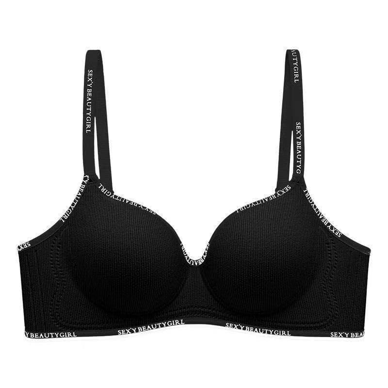 Women's Sexy Push Up Bralette Seamless Wireless Sleep Bras Soft Padded Letter Print Bra Underwear Comfortable Lingerie 34/75AB black