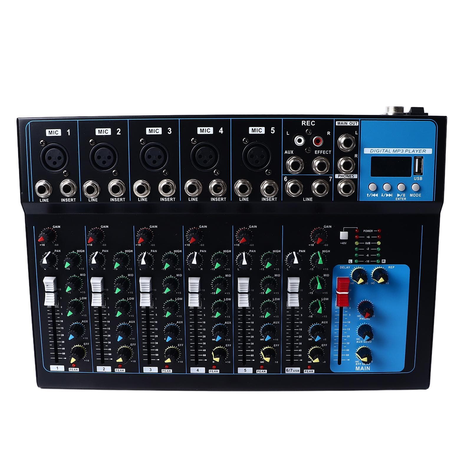 7 Channel Sound Mixer USB Bluetooth Clear Sound XLR 6.35mm RCA Interfaces Sound Mixer Boardwith US Plug