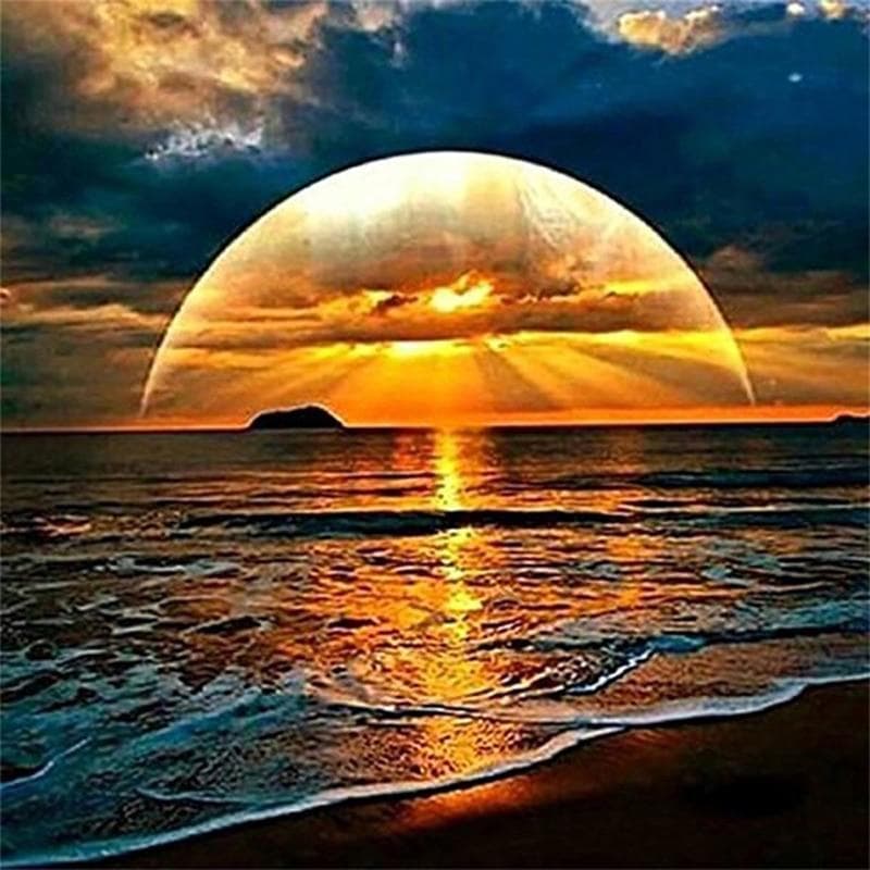 Paint with Diamonds Sunrise Over The Sea Diamond Painting Cross Stitch Rhinestones Embroidery 30x30CM
