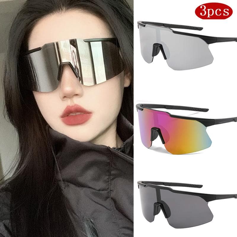 3pcs Cycling Sunglasses UV-proof Windproof Large-frame Sports Goggles for Mountain Climbing Outdoor Road Bicycle