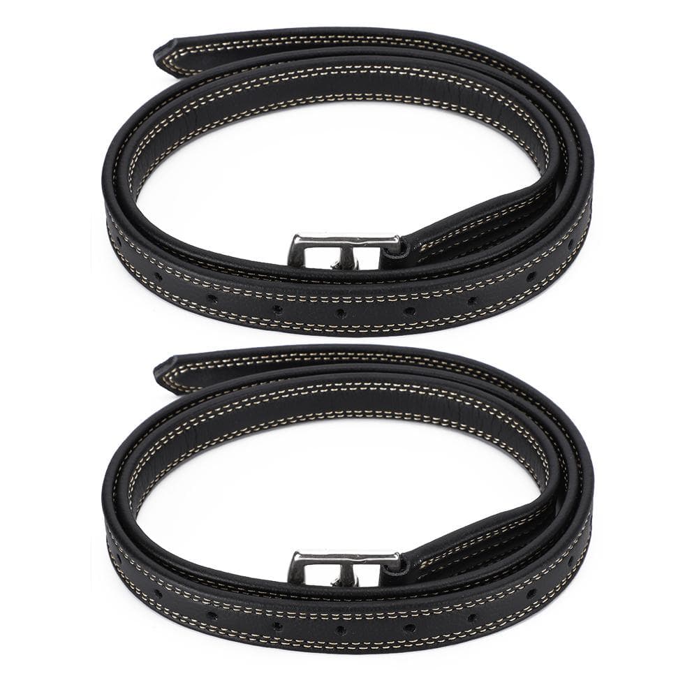 A Pair of Britain Saddle Horse Stirrup Belt Soft Leather Microfiber Stainless Steel BuckleDark black