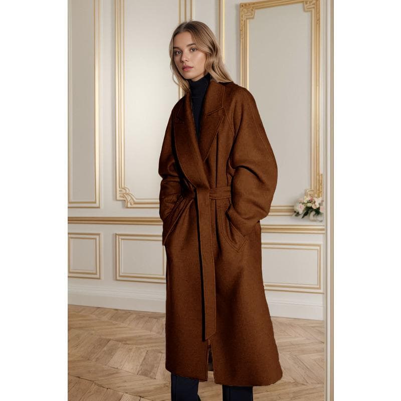 Autumn and Winter Woolen Coat Women's Knee Thickened Lapel Super Long Slim Jacket XL