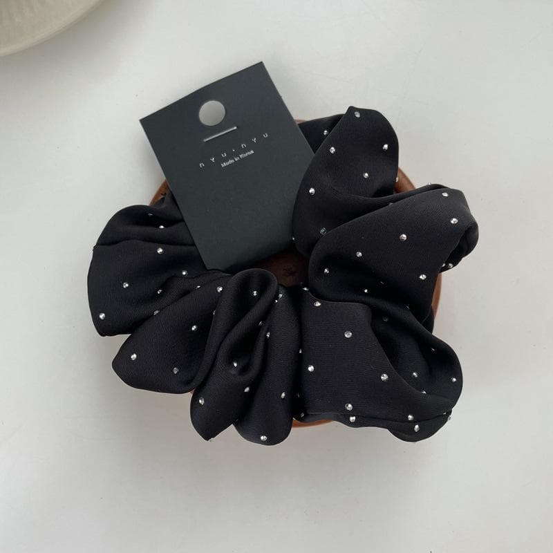 Elegant Retro Shiny Starry Dots Hair Scrunchies Satin Silk Hair Bands Women Rhinestone Satin Hair Rope Solid Color Rubber Bands black