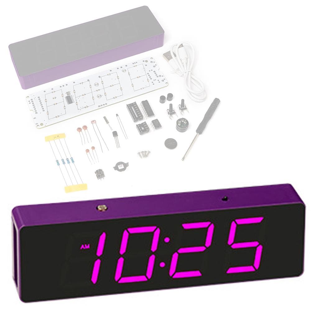 LED Electronic Clock Kit Four Light Control Modes Alarm Clock Time Error Correction Function pink