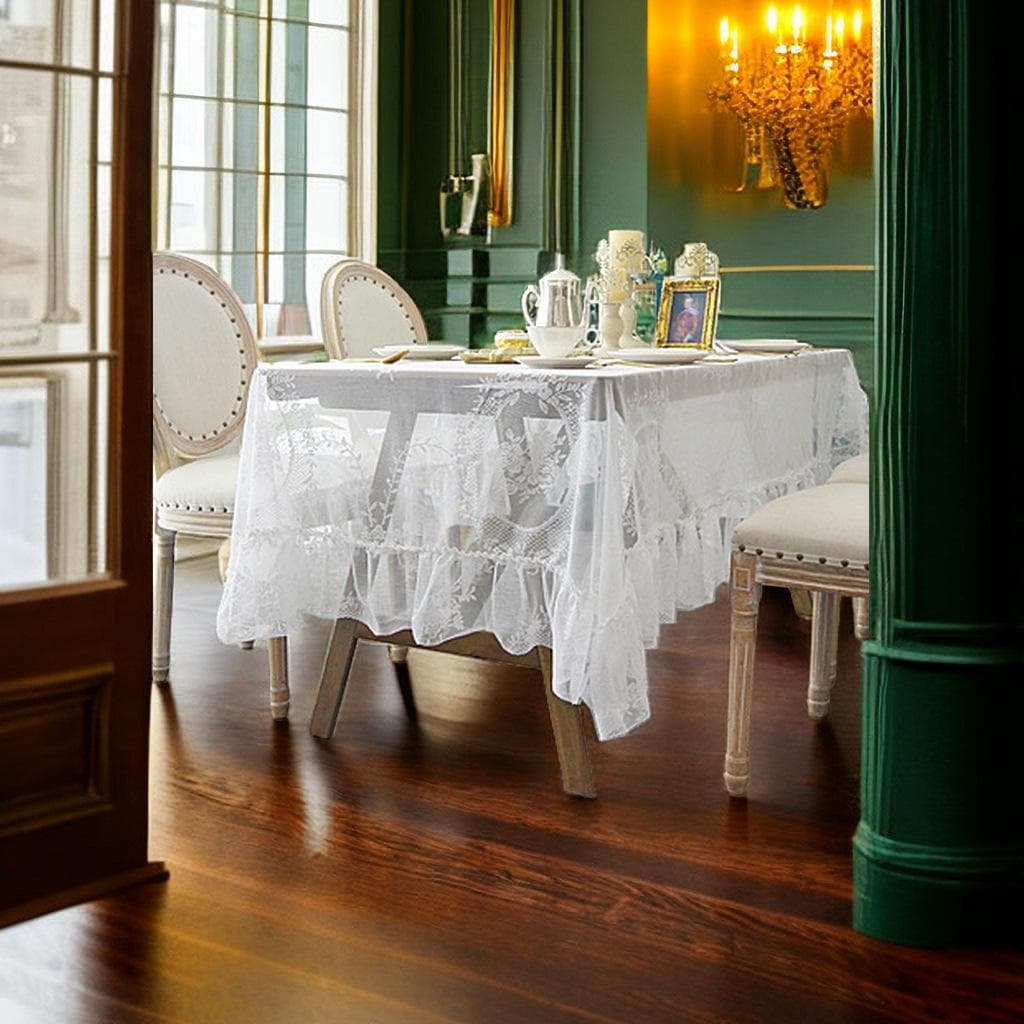 White Embroidery Lace Tablecloth for Home Wedding Party Decoration Table Cloth Rectangle Table Cover Retro Dustproof Tablecloth 90x160cm