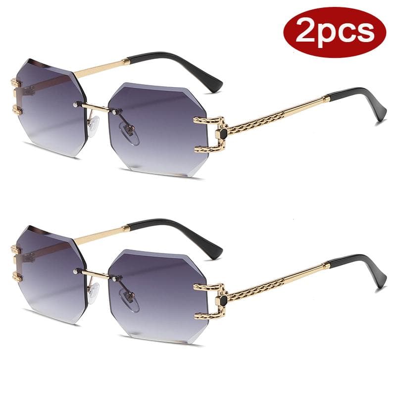 1pc Fashion Women Rimless Polygon Sunglasses Metal Frame Colorful Lens UV400 Protection Stylish Designer Eyewear