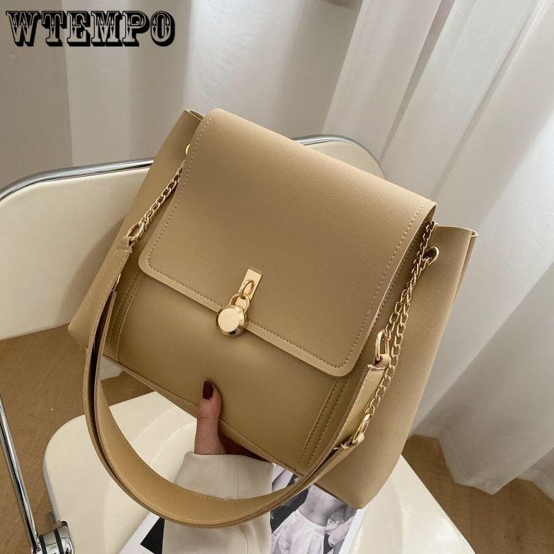 Women's Handbag Niche Design Solid Color Shoulder Bag Versatile Senior Sense of Large Capacity Crossbody Bag 28.5*12*22cm khaki